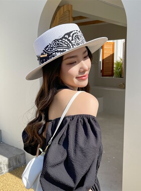 平顶草编帽出游休闲女夏天平檐
