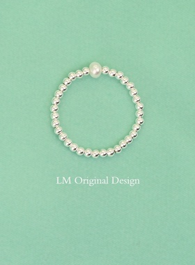 小银珠戒指女圆珠豆豆天然淡水