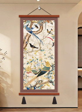 法式中古风客厅装饰画悬挂新款高级感沙发背景墙卧室布艺木轴挂画