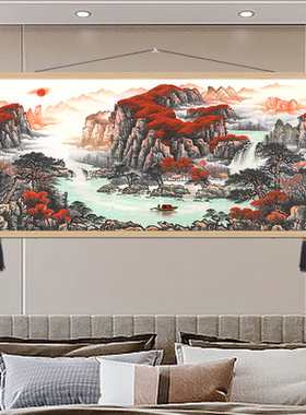 鸿运当头山水画客厅挂画靠山图沙发背景墙装饰画新中式办公室风景