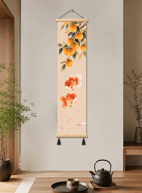 新中式锦鲤桂花玄关装饰画竖版走廊过道书房客厅国风喜庆挂画