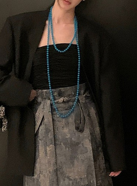 区区欧阳蓝色串珠项链长款毛衣链