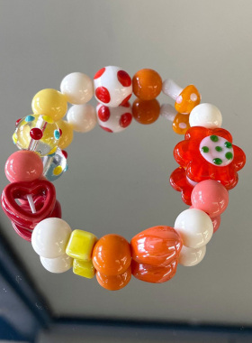 鞠婧祎彩色串珠手链糖果色手串夏