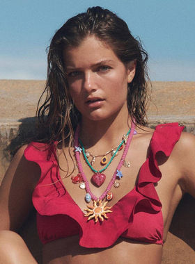 度假风彩色多巴胺太阳花爱心项链