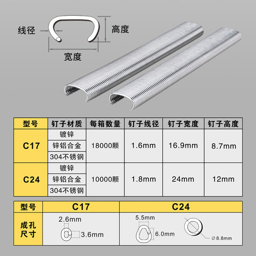 美特C型钉子SC7E气动枪钉大C钉C24假山钉子小C钉C17鸟笼鸡笼钉 - 图2