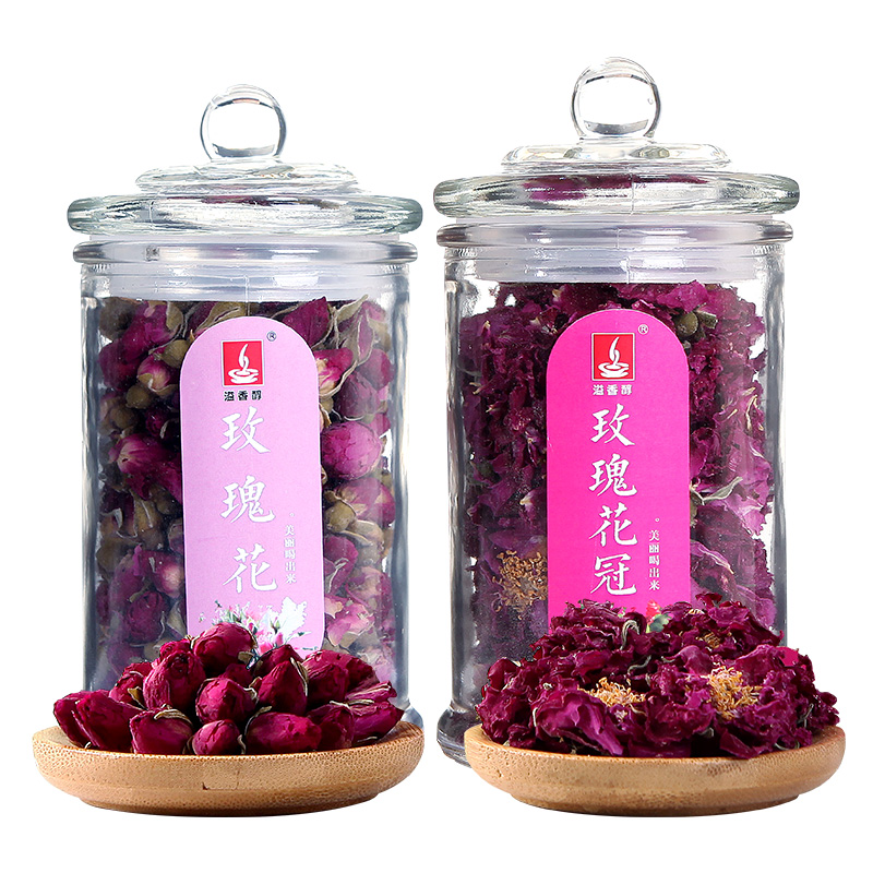 溢香醇旗舰店溢香醇玫瑰花茶花冠茶罐装组合干玫瑰平阴玫瑰花泡水花茶花草茶0