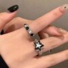 Cat's Eye Pentagram Zircon Open Ring Women's Fashion Personalized Index Finger Ring Niche Design Light Luxury High-end Ring
