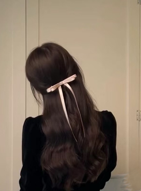 猫女的心事芭蕾风断面丝带蝴蝶结发夹女后脑勺半扎弹簧夹气质发卡