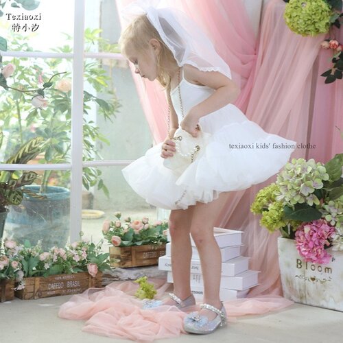 Txxkids特小汐女童夏吊带软纱连衣裙tutu蓬蓬裙蛋糕裙白色公主裙 - 图2