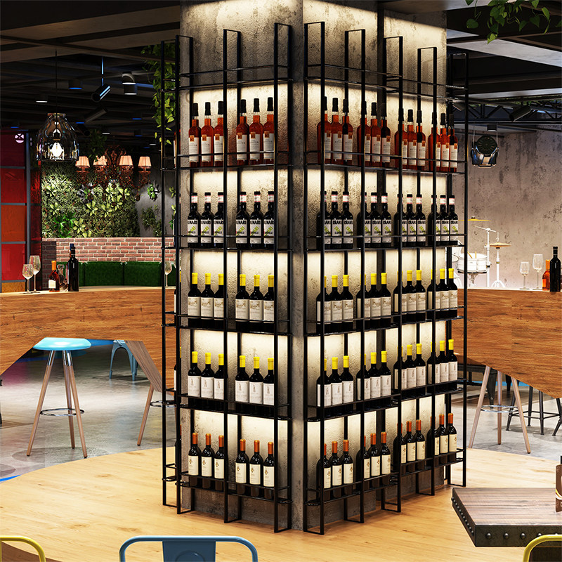 落地酒架隔断创意靠墙酒柜置物架酒吧葡萄酒展示架壁挂酒瓶架装饰_虎窝淘