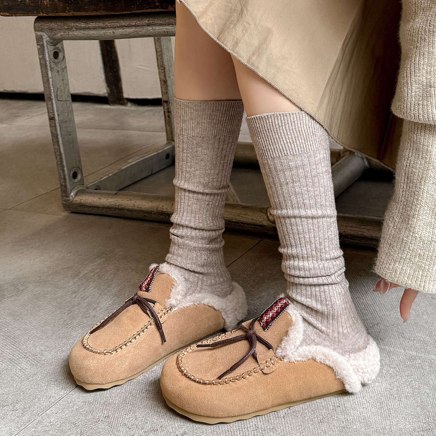 【履述先生】栗云~平底一脚蹬加绒加厚保暖鞋勃肯鞋女棉鞋毛毛鞋,淘宝优惠券,粉丝福利购,淘宝优惠卷