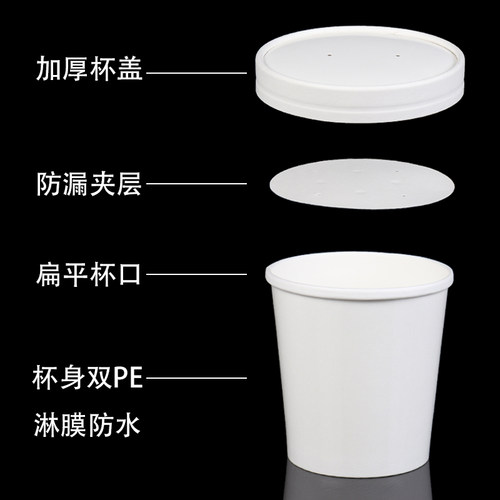 白色加厚牛皮纸汤桶一次性汤杯外卖圆形汤碗带盖糖水甜品杯500ml - 图3