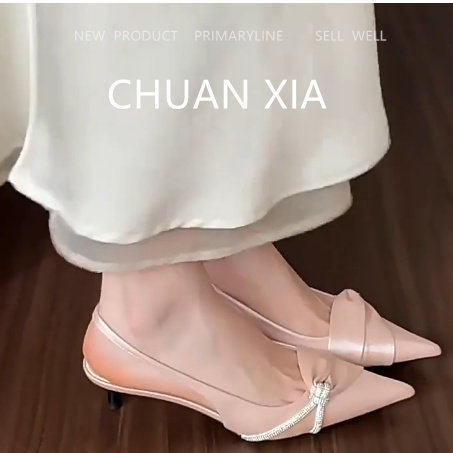 羊皮版！甜美名媛风尖头高跟鞋女配裙子细跟单鞋温柔真皮包头凉鞋,淘宝优惠券,粉丝福利购,淘宝优惠卷