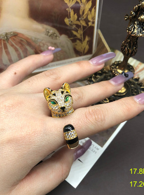 铜材质镀真金锆石镶嵌戒指黑色珐