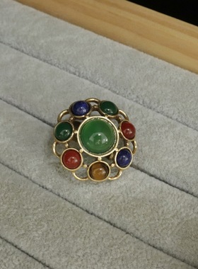 复古vintage彩色石头开口可调节