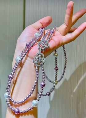 秋冬新款多色法式优雅高光紫色仿