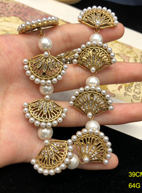 西洋饰品高级感做旧金镶钻珍珠镂