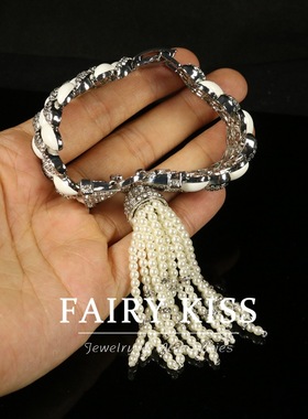 2025重工法式白色珐琅滴釉满钻流