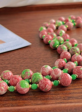 新款粉绿色人造琉璃风陶瓷珠锁