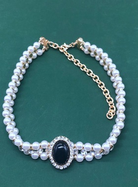 复古珍珠项链颈链白色黑色赫本风