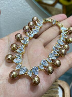 饰品镶嵌水滴锆石粘贝壳珍珠手链