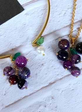 优雅电镀真金项圈颈链紫色石头圆