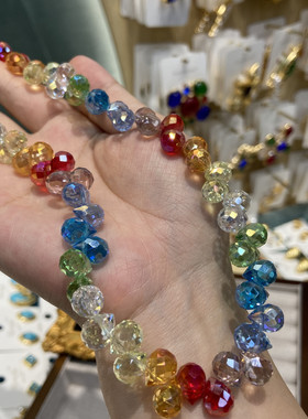 彩色透明横孔水滴水晶串珠项链轻