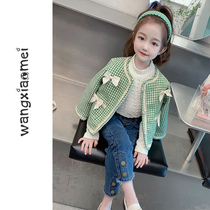 Girl jacket Spring and autumn section 2023 Autumn loaded with small scents style Sub-coat Baby Foreign Air Trendy 100 Hitch Childrens Blouses