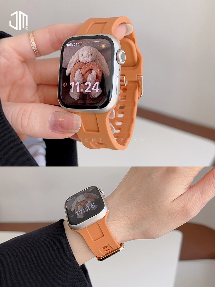 JUNMI适用于苹果手表iwatch987表带柔软液态硅胶针扣款apple watch654321se代49Ultra休闲运动男女款百搭显白-图1