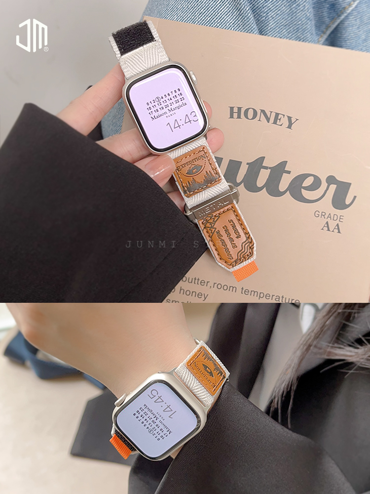 JUNMI户外尼龙魔术贴款表带适用于苹果手表iwatch s89表带apple watch654321SE表带男女款Ultra通用舒适透气 - 图3