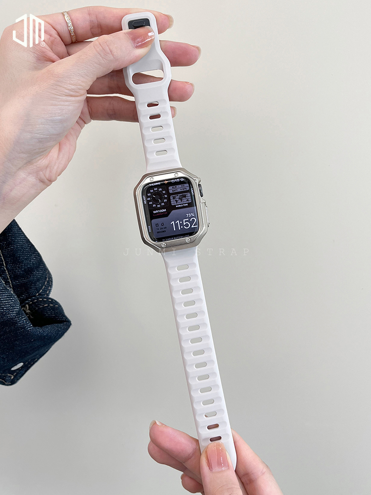 JUNMI适用于苹果手表表带iwatch液态硅胶款表带apple watch987654321se代49ultra男女款通用表带休闲运动透气 - 图1