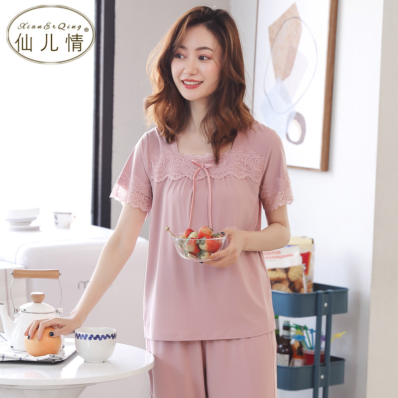 女士莫代尔棉绸短袖中年睡衣 仙儿情睡衣/家居服套装