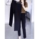 Plus size women's autumn and winter plus velvet thickening high waist slimming nine-point straight casual pants fat MM black cigarette pipe pants for women