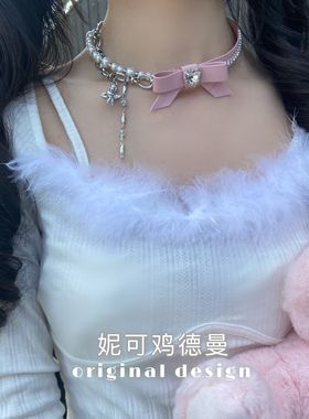 原创小羊皮女蝴蝶结甜酷不掉色