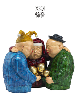 稀奇艺术风限量桃园三结义雕塑