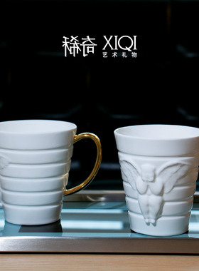 稀奇艺术弧光之境骨瓷杯古根汉姆博物馆合作款天使浮雕杯子礼物