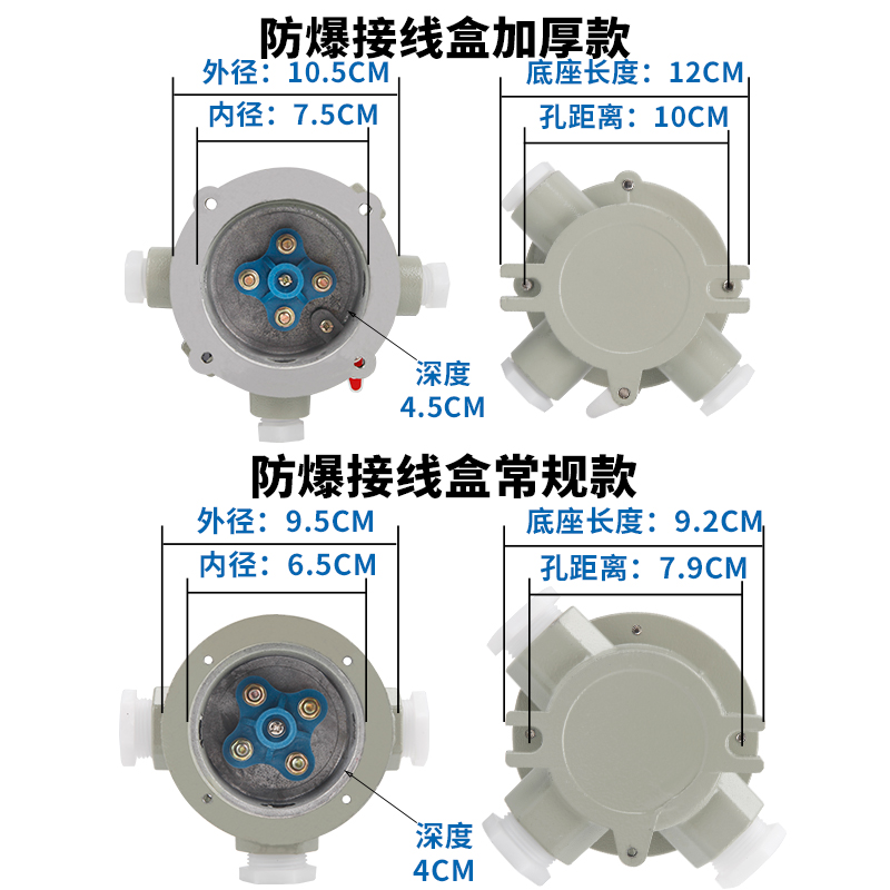 防爆接线盒DN20DN15二平三通四吊带接线端子AH圆形分线盒穿线盒-图1