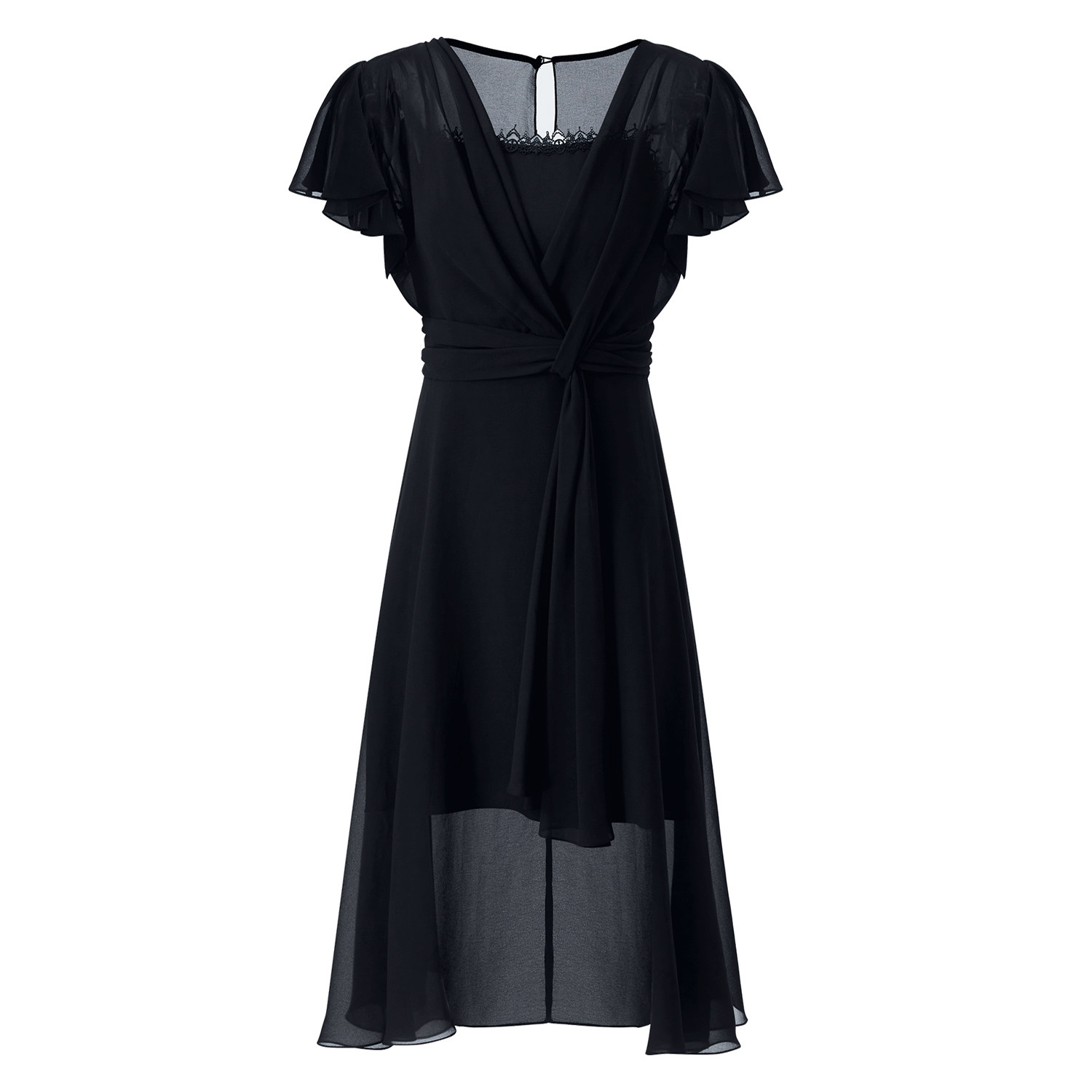 aui黑色高端轻奢v领雪纺中长裙子 aui连衣裙