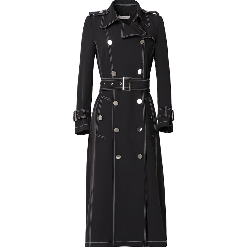 欧洲站黑色气质风衣长款2019秋冬风 aui风衣