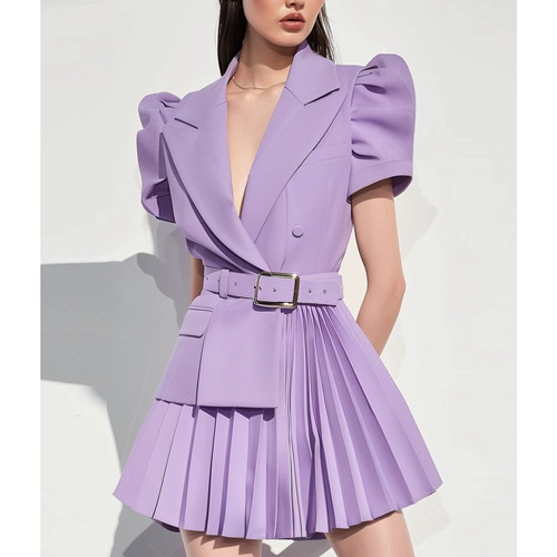 AUI Сиреневый дизайнерский летний пиджак классического кроя, платье, летняя приталенная юбка в складку, тренд сезона