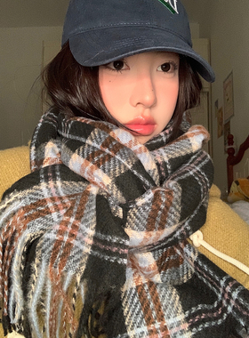 红色格纹围脖保暖防冻格子围巾