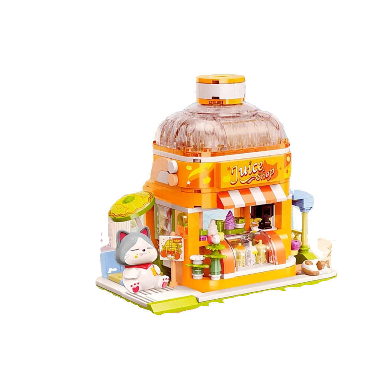 启蒙积木萌趣街景猫街萌宠肥宅猫拼装玩具创意摆件儿童女孩子礼物