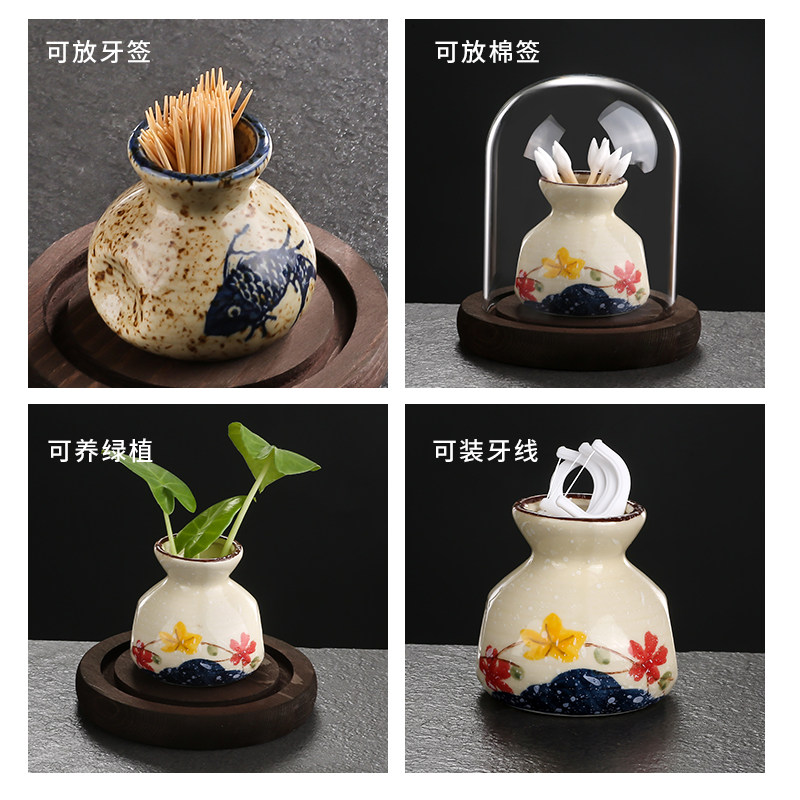 牙签盒陶瓷日式复古牙签筒罐创意家用个性饭店牙线棉签收纳盒瓶子,淘宝优惠券,粉丝福利购,淘宝优惠卷