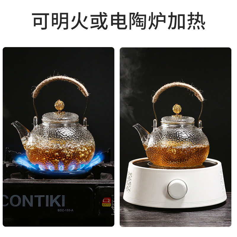 锤纹提梁壶玻璃茶壶家用耐高温烧水壶茶具套装养生壶煮茶器泡茶壶 - 图3