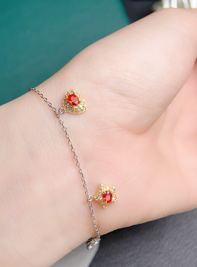 纯天然红蓝宝手链超粉嫩晶体通透3*4mm925银精工镶嵌，厚重用银