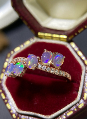 天然白欧泊排戒 上手效果好 S925银精工镶嵌主石3*4mm