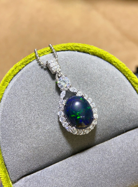 满火彩纯天然超美刻面黑欧泊吊坠大颗粒 主石9*11mm炫彩七彩欧泊