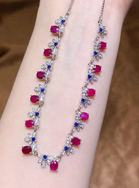 大克拉天然鸽血红宝石套链项链  银镀18K金钻石奢华群镶 大气时尚