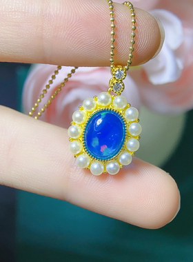 炫彩蓝欧泊吊坠，绝美显白主石8*10mm，S925银精工镶嵌