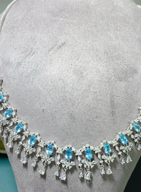 超仙气质轻奢小众设计感蓝色磷灰石项链天然宝石夏季连衣裙锁骨链